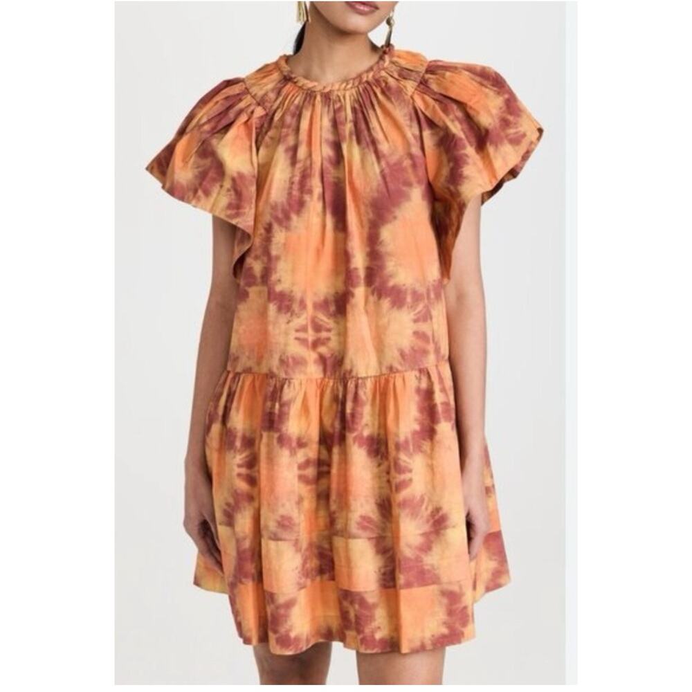 Ulla Johnson Orange and Maroon Tie-Dye Midi Dress